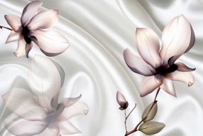 Фреска 3д Цветы и белая ткань